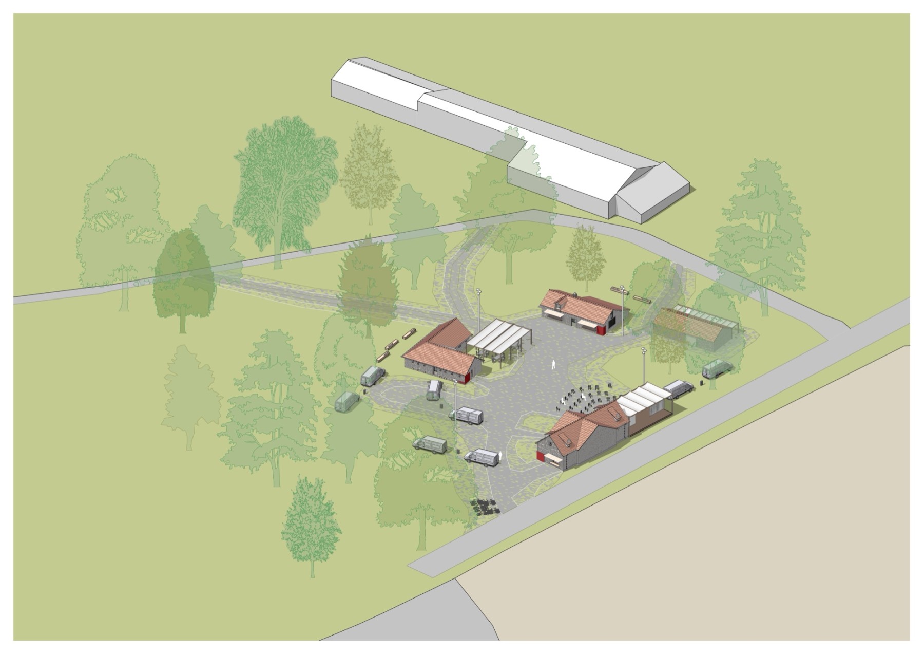 Axonométrie du pôle culturel dans le parc