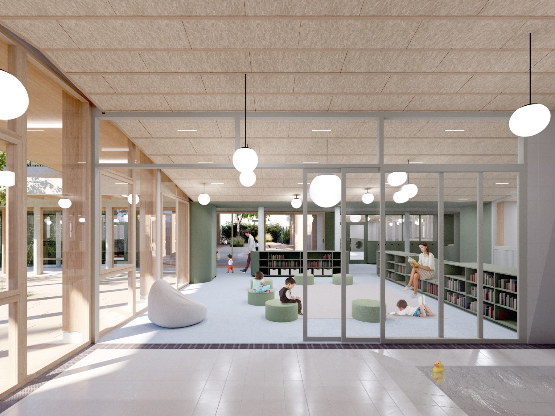 Salle de lecture ouverte sur les patios