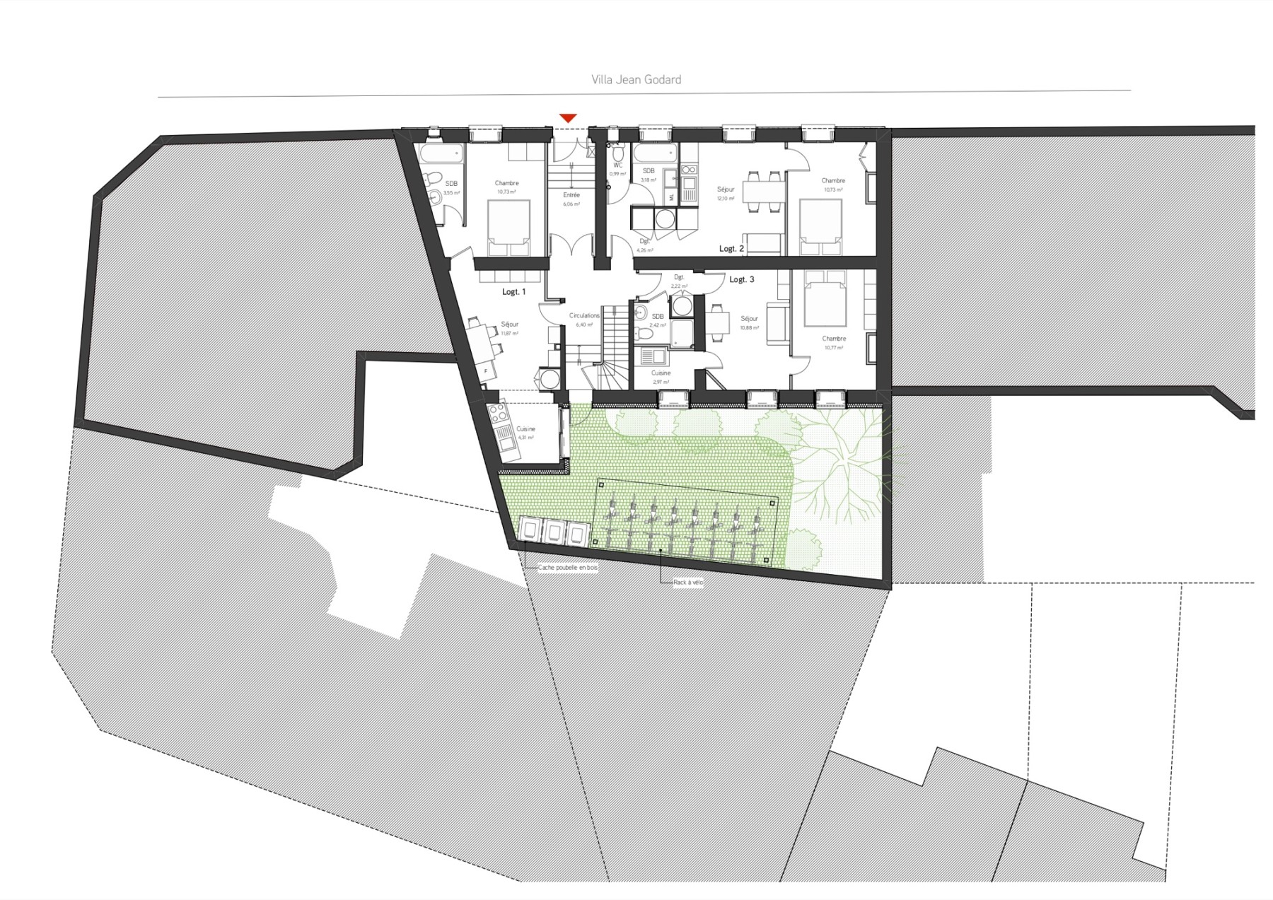 Plan du rez-de-chaussée et de la cour, projet