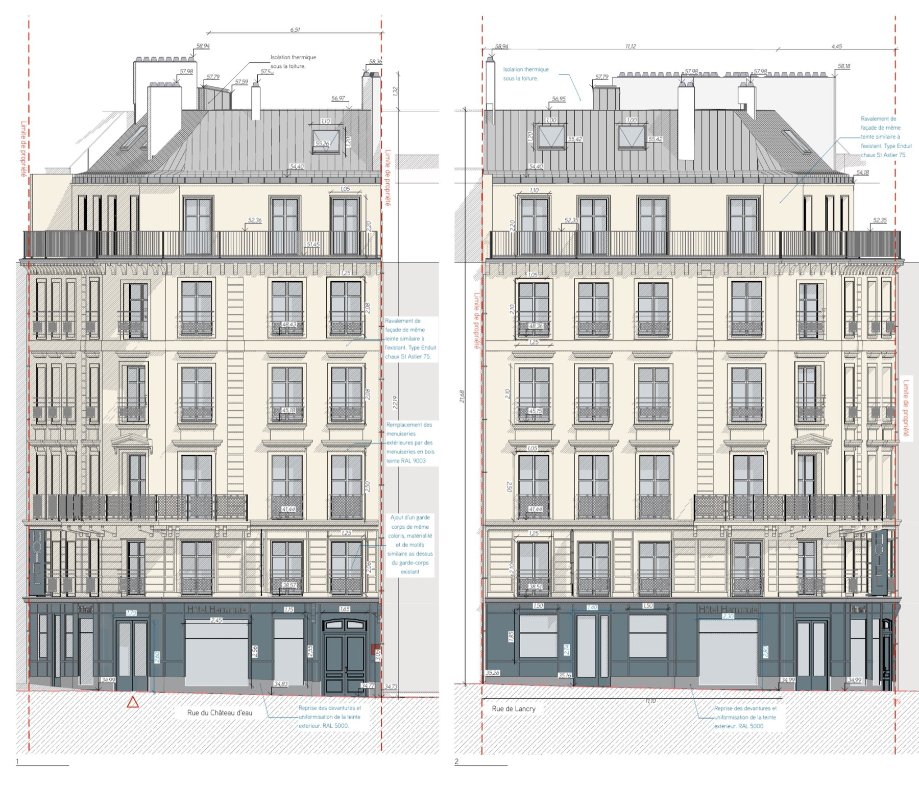 Façades sur rue, projet (dossier de permis)